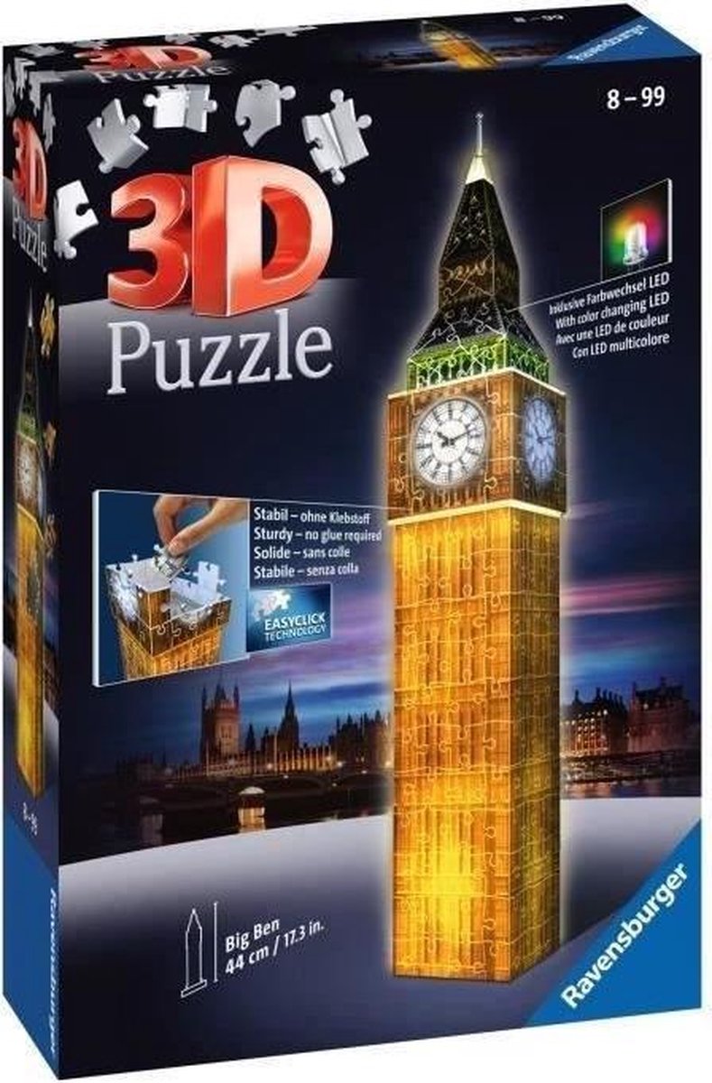 Ravensburger Big Ben Night Edition- 3D puzzel gebouw - 216 stukjes | bol.com