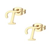 Aramat jewels ® - Oorbellen letter t zweerknopjes goudkleurig chirurgisch staal 10mm