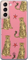 Samsung S21 hoesje siliconen - The pink leopard | Samsung Galaxy S21 case | Roze | TPU backcover transparant