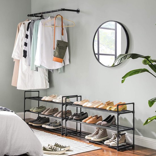 ACAZA Schoenenrek - Schoenenkast - Set van 2 - Voor 24-30 paar schoenen - 92 x 30 x 54 cm - Metaal - Zwart