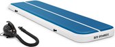 Set: Inflatable gymmat met elektrische luchtpomp - 400 x 100 x 20 cm - 200 kg - blauw / wit