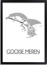 Gooise Meren Plattegrond poster A2 + fotolijst zwart (42x59,4cm) - DesignClaud