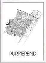 Purmerend Plattegrond poster A4 + fotolijst wit (21x29,7cm) - DesignClaud