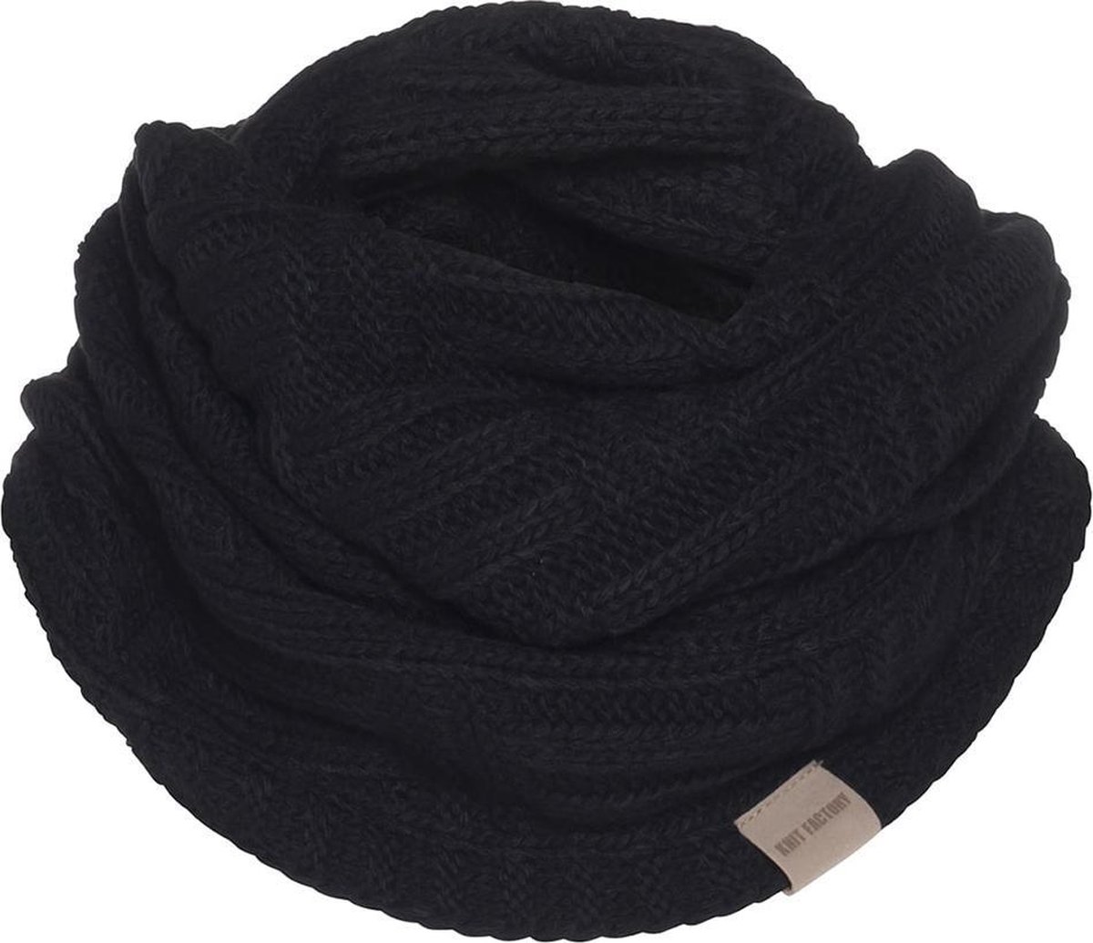 Knit Factory Bobby Gebreide Colsjaal Dames & Heren - Nekwarmer Ronde Sjaal - Nekwarmer - Wollen Sjaal - Zwarte colsjaal - Dames sjaal - Heren sjaal - Unisex - Zwart - One Size