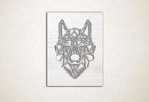 Line Art - Wolf vierkant 6 - M - 78x60cm - EssenhoutWit - geometrische wanddecoratie