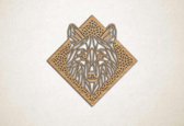 Line Art - Wolf 1 met achtergrond - M - 60x60cm - Eiken - geometrische wanddecoratie