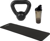 Tunturi - Fitness Set - Kettlebell 4 kg - Fitnessmat 180 x 60 x 1,5 cm - Shakebeker