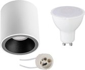 Opbouwspot Set - Pragmi Cliron Pro - GU10 Fitting - Opbouw Rond - Mat Wit/Zwart - 4W - Warm Wit 3000K - Verdiept - Ø90mm - BSE