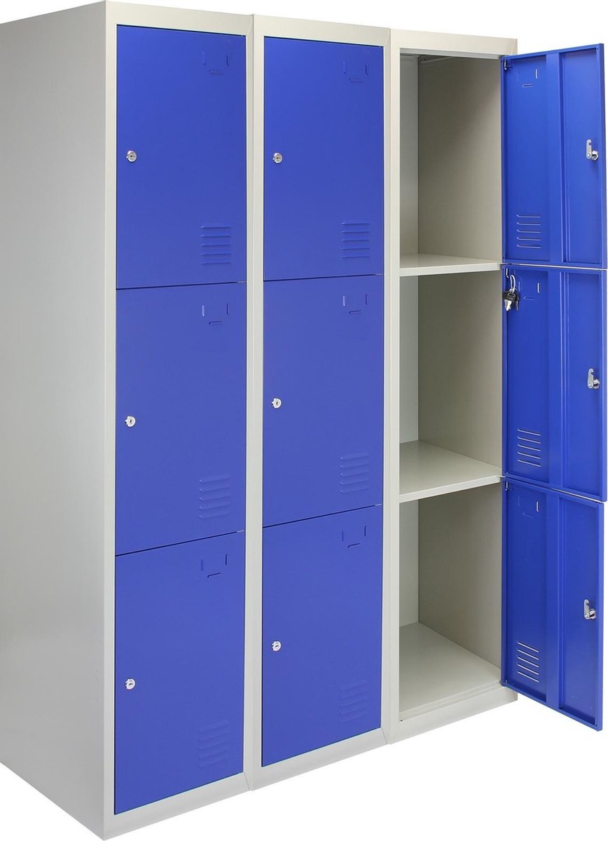 3x Lockers Armoire casier métal Armoire casier Bleu 3 Portes