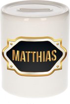 Matthias naam cadeau spaarpot met gouden embleem - kado verjaardag/ vaderdag/ pensioen/ geslaagd/ bedankt