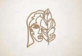Wanddecoratie - Vrouwengezicht met bladeren - XS - 29x22cm - Eiken - muurdecoratie - Line Art