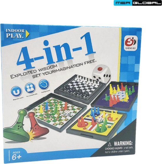Thumbnail van een extra afbeelding van het spel 4-in-1 Magnetisch Bordspel - Met Schaken en Ludo - Reisspel - Bord Spel - Spelletjes voor Volwassenen en Kinderen - Spel voor Kerst