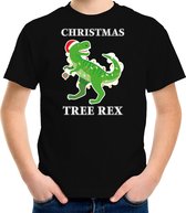 Christmas tree rex Kerstshirt / Kerst t-shirt zwart voor kinderen - Kerstkleding / Christmas outfit S (110-116)