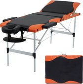 BestMassage BT-ALMT7370-CM – Massagetafel, lengte 214 cm, hoogte verstelbaar, drievoudig inklapbaar, gezichtskussen, draagbaar en draagtas, zwart/ oranje