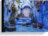 Canvas  - Blauw Plantenhoekje - 40x30cm Foto op Canvas Schilderij (Wanddecoratie op Canvas)