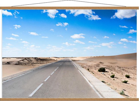 Schoolplaat – Weg in Woestijn met Blauwe Lucht  - 120x80cm Foto op Textielposter (Wanddecoratie op Schoolplaat)