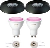 Pragmi Vrito Pro - Inbouw Rond - Mat Zwart - Ø82mm - Philips Hue - LED Spot Set GU10 - White and Color Ambiance - Bluetooth
