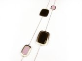 Zilveren halsketting halssnoer collier Model Color Power gezet met roze en bruine stenen