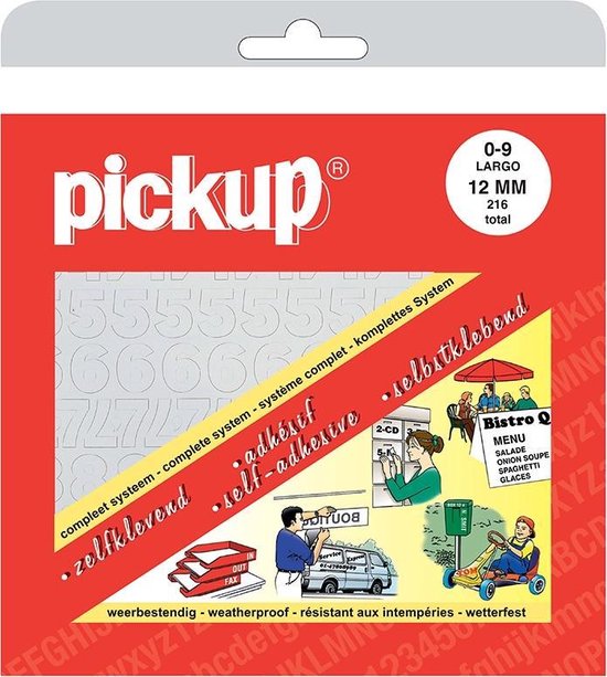 Pickup plakcijfers boekje Largo wit - 12 mm