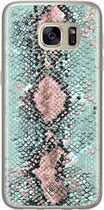 Samsung S7 hoesje siliconen - Slangenprint pastel mint | Samsung Galaxy S7 case | mint | TPU backcover transparant