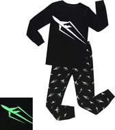 Elowel - Jongen Pyjama 2 Delig, 'GLOW IN THE DARK', 100% Katoen, Comfortabel, Slim fit Broek | 4 Jaar | Ruimte raket