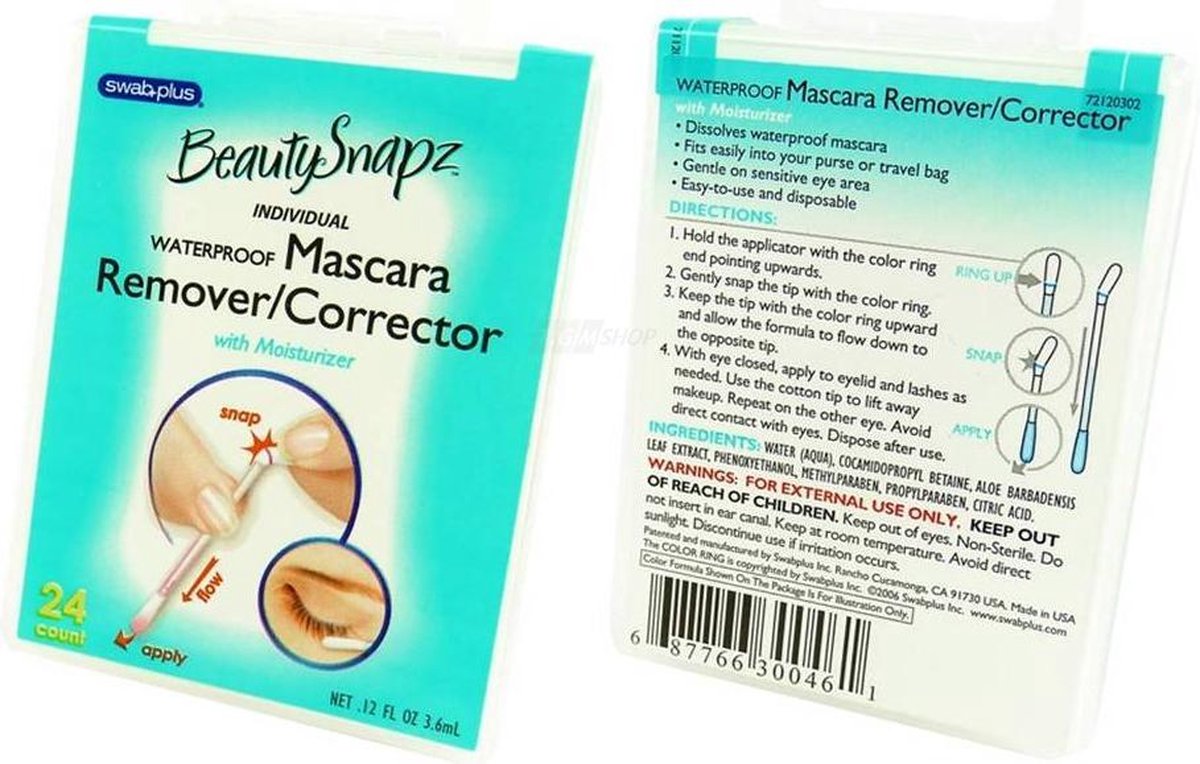 SwabPlus - Beauty Snapz - Mascara Remover Corrector Cleansing Swabs Waterproof - 6-Pack
