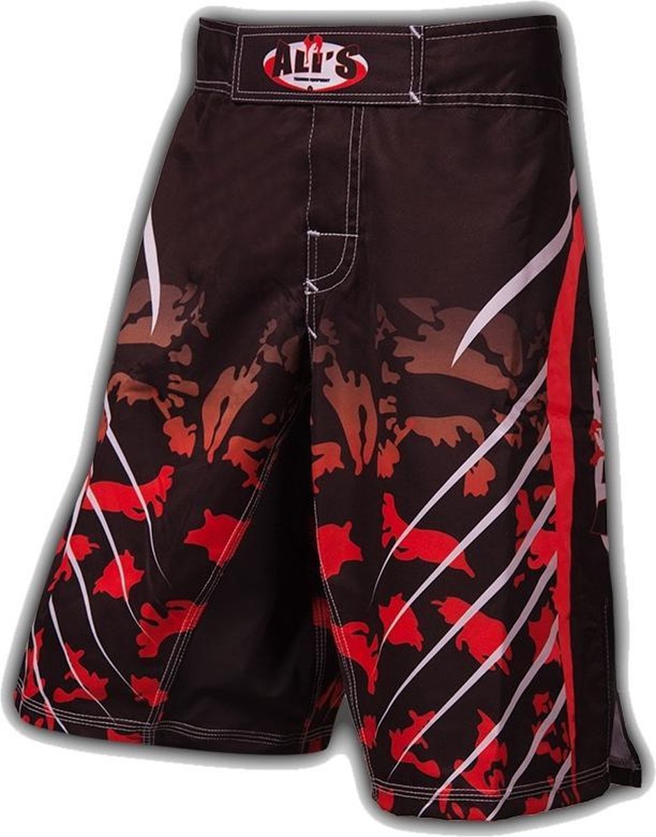 Ali's fightgear kickboks broekje - mma short - 3 zwart met rood - XXL