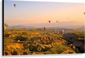 Canvas  - Luchtballonnen boven Heuvels - 120x80cm Foto op Canvas Schilderij (Wanddecoratie op Canvas)