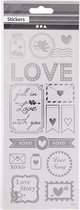 Stickers, love, 10x24 cm, zilver, 1 vel