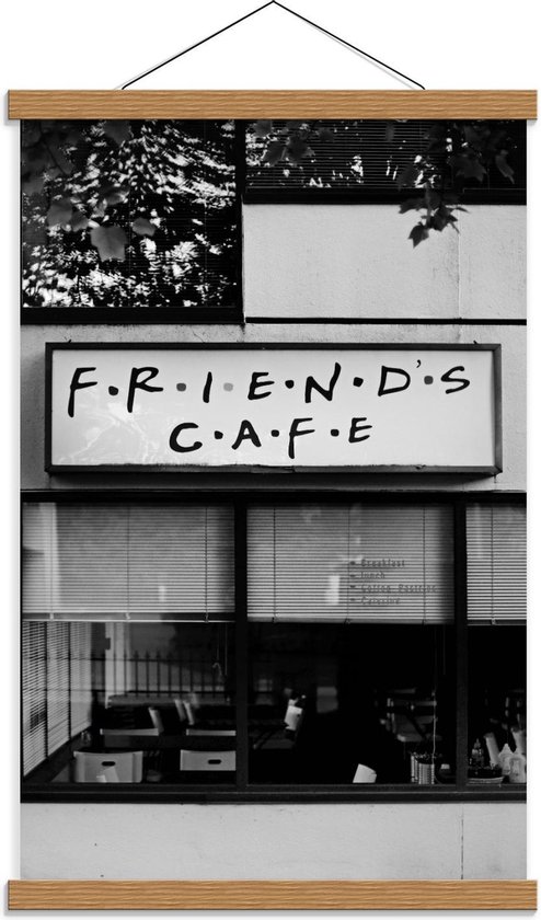 Schoolplaat – ''Friends Cafe'' (zwart/wit) - 40x60cm Foto op Textielposter (Wanddecoratie op Schoolplaat)