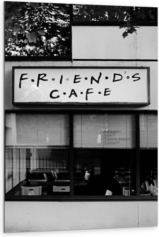 Dibond - ''Friends Cafe'' (zwart/wit) - 80x120cm Foto op Aluminium (Met Ophangsysteem)