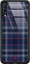 Samsung A50 hoesje glass - Tartan blauw | Samsung Galaxy A50 case | Hardcase backcover zwart