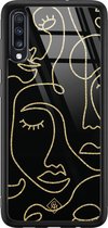 Samsung A50 hoesje glass - Abstract faces | Samsung Galaxy A50 case | Hardcase backcover zwart