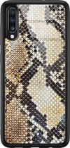 Samsung A50 hoesje glass - Snake / Slangenprint bruin | Samsung Galaxy A50 case | Hardcase backcover zwart