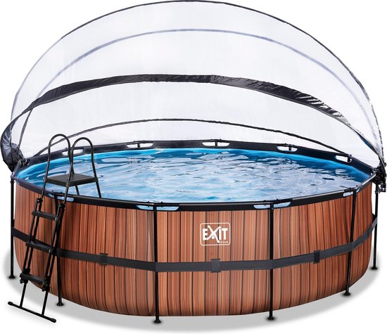 EXIT Wood zwembad ø450x122cm met zandfilterpomp en overkapping - bruin