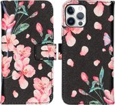 iMoshion Design Softcase Book Case iPhone 12, iPhone 12 Pro hoesje - Blossom Watercolor Black