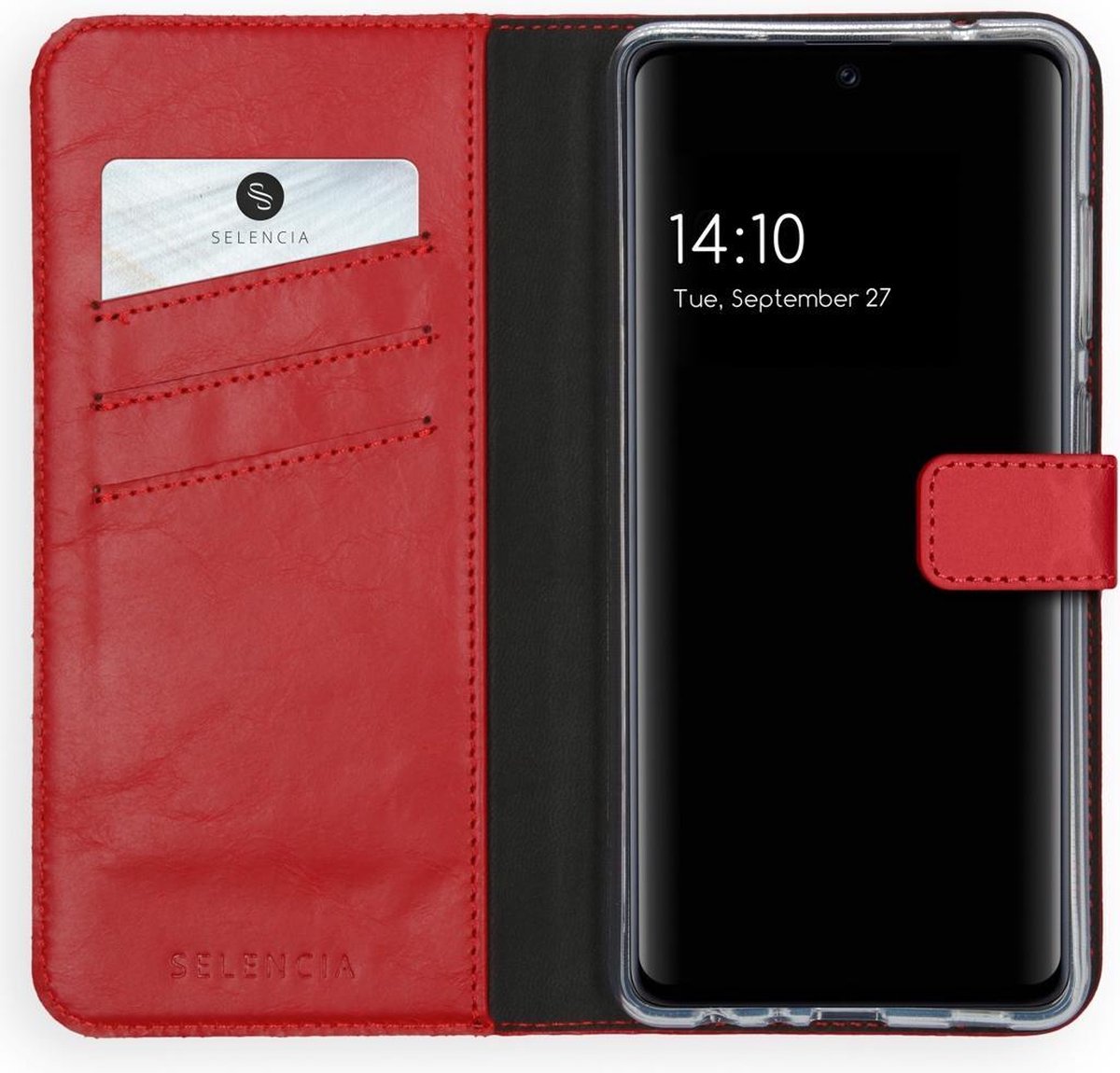 Selencia Hoesje Geschikt voor Samsung Galaxy A72 Hoesje Met Pasjeshouder - Selencia Echt Lederen Bookcase - Rood