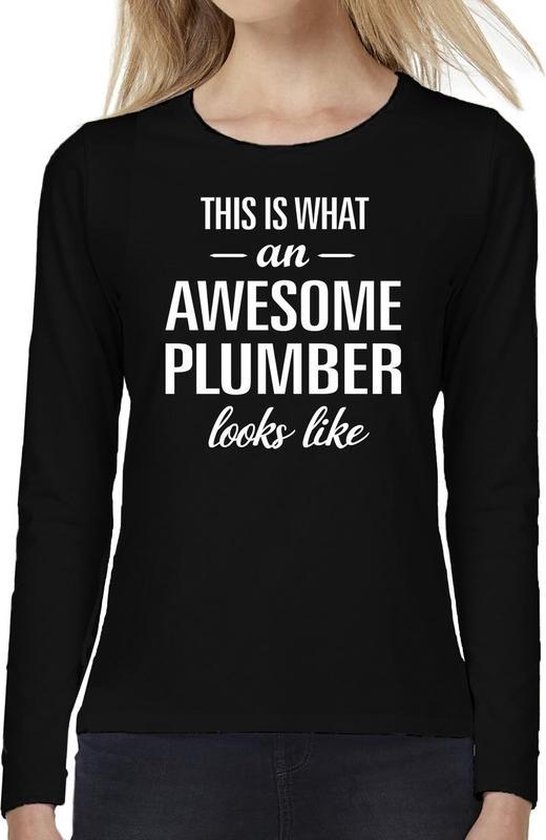 Awesome Plumber - geweldige loodgieter cadeau shirt long sleeve zwart dames - beroepen shirts / verjaardag cadeau M - Bellatio Decorations