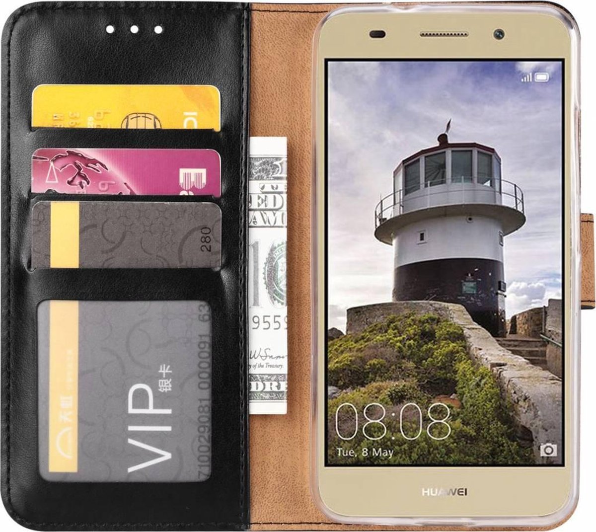 Hoesje voor Huawei Y3 (2018) boektype case / geschikt voor 3 pasjes Zwart