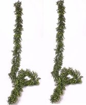 2x Kunstplant buxus slingers van 180 cm - Groene guirlande met kunst buxus blad