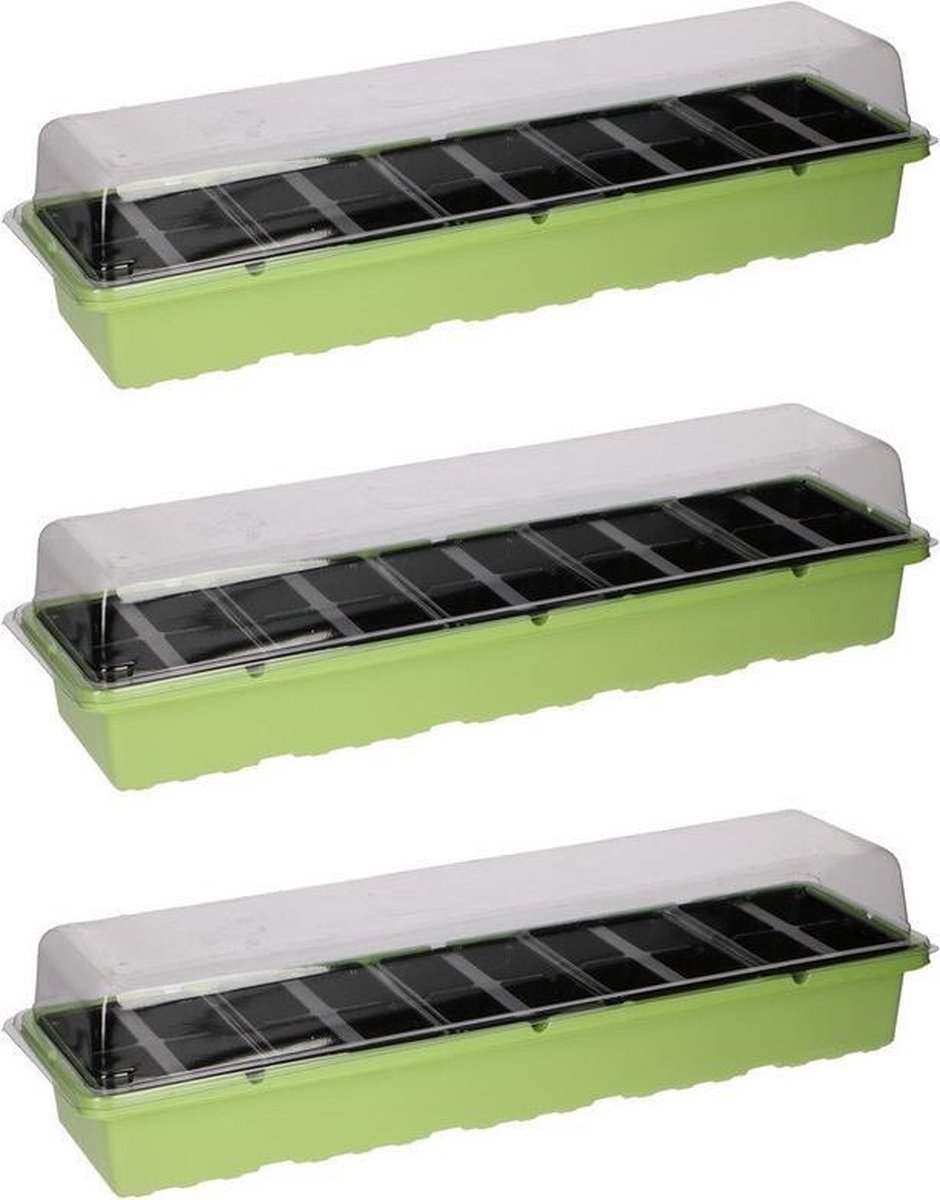 3x stuks kweekbakken/kweekkasten met deksel 38 x 24 x 18 cm - Tuinieren/ moestuinbak - Moestuin artikelen