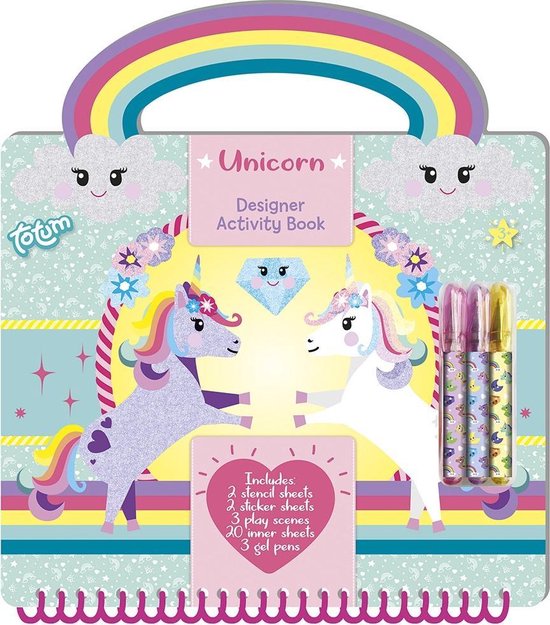 Totum Unicorn Designer doeboek, tekenen en schrijven, stickerboek hard cover incl. stickers en sjablonen cadeautip