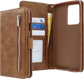 Housse Bookcase hoesje Samsung Galaxy S20 Ultra - CaseBoutique - Marron uni - Simili cuir - Avec poche zippée Compartiment à monnaie