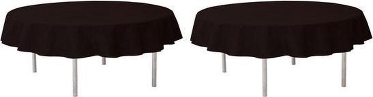 2x Zwarte ronde tafelkleden/tafellakens 240 cm stof - Ronde tafelkleden Opaque Black - Zwarte tafeldecoraties - Zwart thema