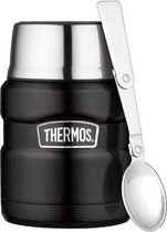 RVS thermospot / voedseldrager 470 ml zwart - Inclusief lepel - Voedsel warmhouden onderweg