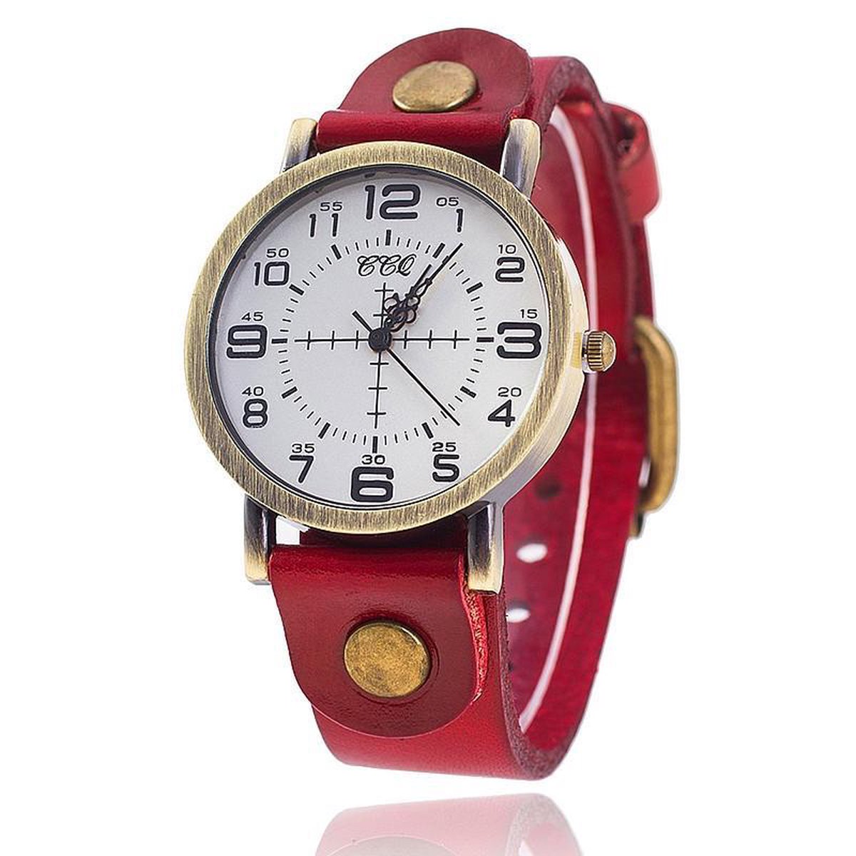Hidzo Horloge Tijdloos - Ø 35 mm - Rood - kunstleer - In Horlogedoosje