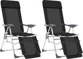 Campingstoelen met voetensteun inklapbaar aluminium zwart 2 st