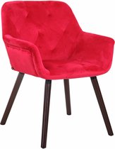 Clp Cassidy Eetkamerstoel - Fluweel - Rood - Kleur onderstel : walnoot (eik)