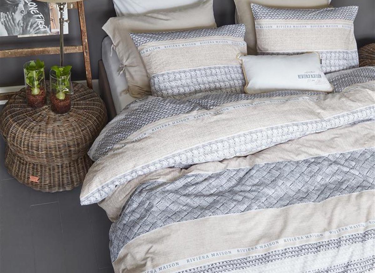 Riviera Maison Woven Nature Dekbedovertrek - Eenpersoons - 140x200/220 cm - Grey