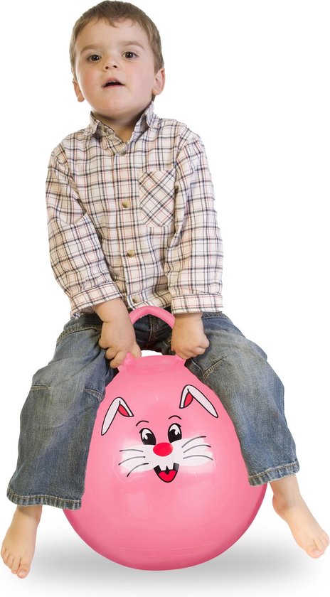 Relaxdays skippybal kinderen - springbal klein - 45 cm - handvat - binnen & buiten - dier - roze